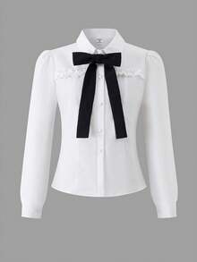 Girl's All-Match White Shirt, Versatile Design Suitable For Study, Work, Commute, And Leisure, Applicable For All Seasons - White - View 3