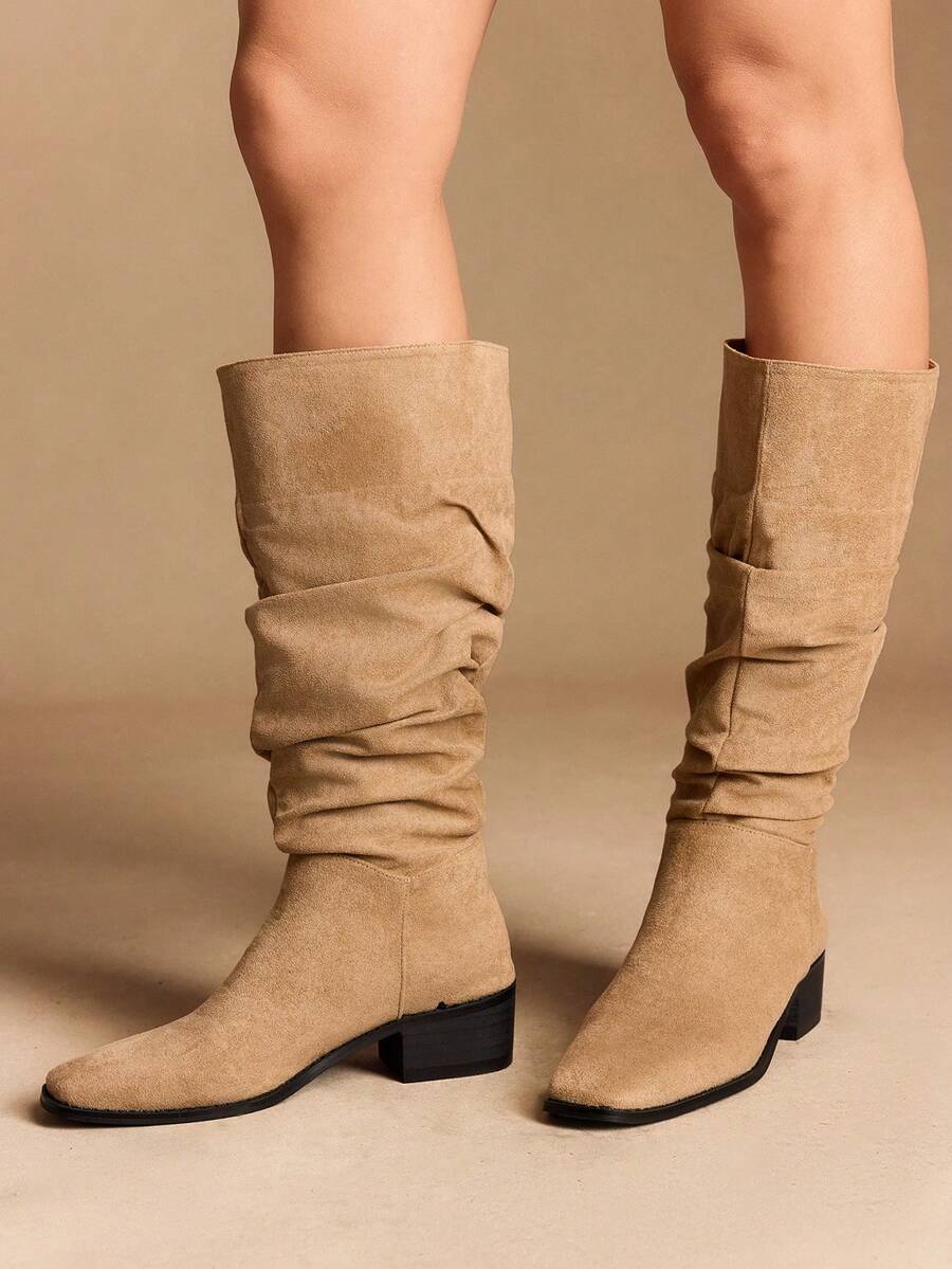 Rosivie Botas de tobillo plisadas versátiles y casuales para mujer - Caqui - Ver 1
