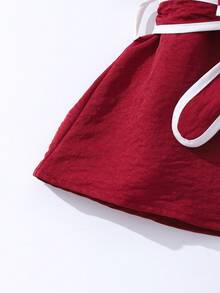 Bộ áo thun cho bé gái tuổi teen, áo tank top màu đen phối viền trắng, thiết kế thắt lưng, kết hợp với quần short, kiểu dáng đơn giản phù hợp cho công sở mùa hè. - Đỏ - Xem 4