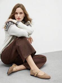 CUCCOO BIZCHIC 女士黑色刺绣可爱蝴蝶结优雅网眼玛丽珍平底鞋 - 駝色 - 查看 2