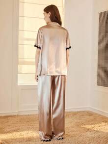 MOTF PREMIUM SATIN CONTRAST TAPE BUTTON UP TOP & PANTS PAJAMA SET