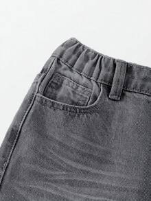 SHEIN Casuvi Kids Denimly Boys' Casual Daily Urban Street Elastic Waist Zipper Pocket Distressed Design Straight Leg Denim Jeans Oversized Jeans Y2k Baggy Jeans Black Baggy Jean - Light Grey - View 8
