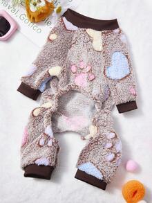 PETSIN 1 Piece Of Colorful Puppy Footprint Printed Pet Jumpsuit, Autumn And Winter Flannel Warm And Comfortable Pet Warm Clothes - Multicolor - View 3