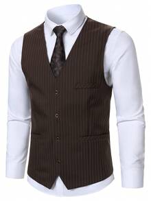 Manfinity Mode 男士条纹西装背心 - 棕色 - 查看 5
