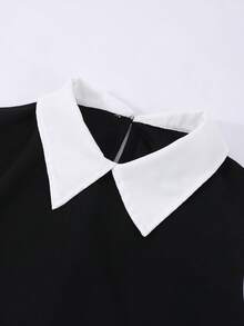 Teen Girl Black & White Spliced 2 In 1 Shirt + Black Slim Fit Slit Flare Pants