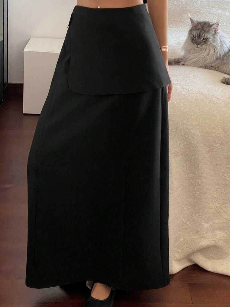 Women's Loose Asymmetric A-Line Casual Elegant Long Skirt, Solid Color, Autumn/Winter