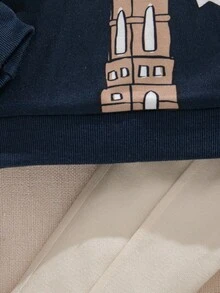 Souflis Souflis 2025 Autumn/Winter French Elegant School Bell Pattern Navy Blue Long Sleeve Top Paired With Khaki Warm Pants, Suitable For School, Gathering, Outing, Multi-Occasion Outfit, Toddler Boys Set Baby Boy Clothes Long Sleeve Baby Casual Sets Navy Infant Boys Outfit Baby Boy Long Sleeve Tshirt Baby Set Autumn Winter Fall - Navy Blue - View 4