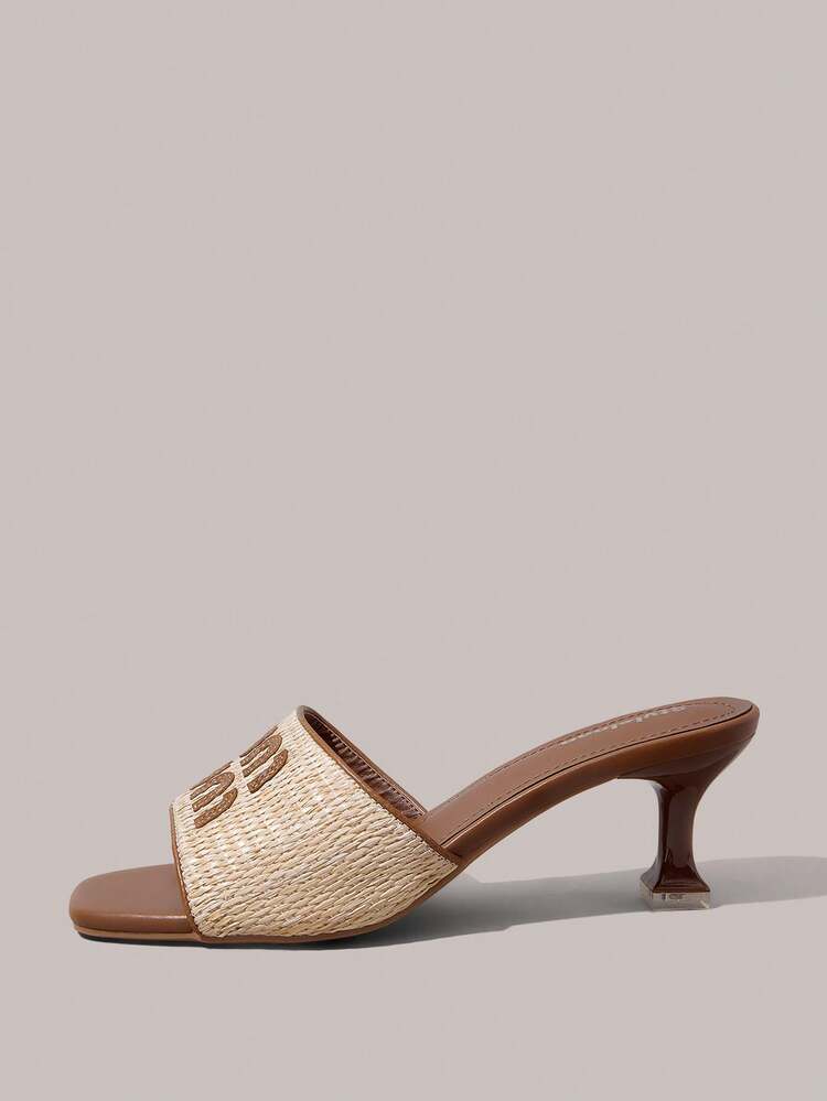 Women's Woven Pointed Toe Stiletto Heeled Mid-Heel Gold High Heel Sandals, Bohemian Style, Suitable For Music Festivals, Parties, Vacations, And Travels Vacation Outfits Travel Essentials