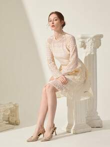 CUCCOO CHICEST 女士时尚优雅刺绣网纱尖头高跟鞋 - 杏色 - 查看 3