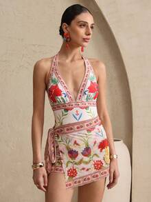 Swim Oasis Women's Printed Tie-Back Tankini Two Pieces Swimsuit