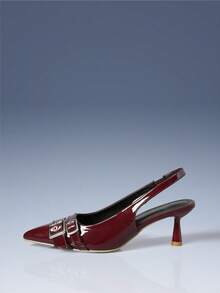 CUCCOO GRLICON Casual & Commute Minimalist Fashion Pointed Toe Women Pumps For Christmas - Burgundy - View 1