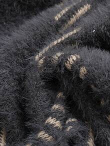 Chiquease 女士休闲宽松条纹落肩长袖针织开衫，秋冬 - 深灰色 - 查看 4