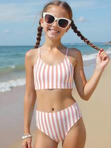 Tween Girls Striped Bikini Sets  Girls Swim Two Piece Preppy Two Piece Set Tween Girls Striped Two Piece Summer Two Piece Set Teens Swim Suit Modest Bikini Set