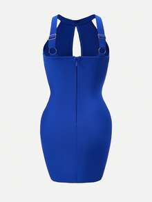 Nuvra 藏蓝色性感紧身针织无袖圆领修身绷带连衣裙 - 寶藍色 - 查看 9