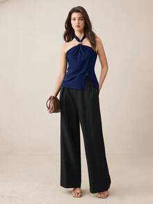 BizChic 2026春夏女士金属扣装饰缎面吊带背心，时尚优雅，都市通勤日常百搭，浪漫90年代复古风，适合圣诞节、新年、情人节、派对、海滩、毕业典礼、休闲、浪漫、婚礼宾客、女主人等场合，也适合外出、约会、聚会、音乐会、舞台表演、早餐、机场等多种场景。 - 藏蓝色 - 查看 5