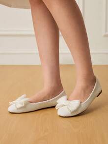 CUCCOO HITCHD Bow Decor Casual & Commuting Minimalist Elegant Women Flats Valentine's Day - White - View 9