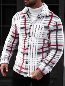 Manfinity CasualCool Cappotto in pile a maniche lunghe con motivo a quadri e colori a contrasto, per uomo - Rosso - Visualizzare 5