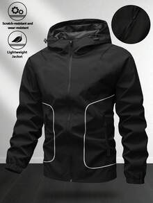 Gym Rark Men's Casual Versatile Strap Design Hooded Jacket With Small Print Design Hiking Jacket - Black - View 1