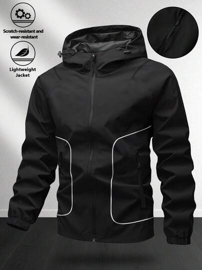 Gym Rark Chaqueta con capucha casual y versátil para hombres con diseño de correa y pequeño diseño impreso