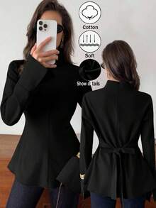 Elyressa Một chiếc áo sơ mi mùa thu giản dị và thanh lịch được dệt bởi một quý cô - màu đen - Xem 6