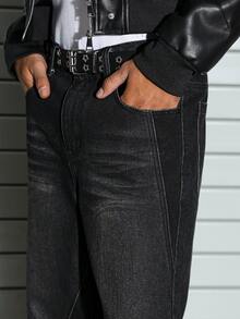 PAVTROS Quần jeans ống rộng túi rộng rãi thường ngày cho nam - màu đen - Xem 3