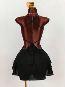 Amplova 女士时尚性感纯色露背迷你连衣裙 - 黑色 - 查看 2