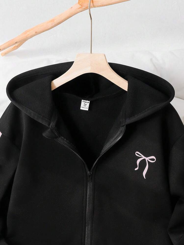 Genkimix Kids 女童秋冬新款拉链连帽卫衣蝴蝶印花百搭外套 - 黑色 - 查看 3