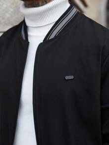Manfinity CasualCool Men's Casual Versatile Contrast Color Striped Long Sleeve Jacket, Autumn/Winter - Black - View 4