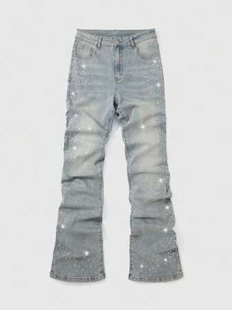 Street Life Herren Lässig Street Style Jeans mit Strass-Verzierung an der Tasche