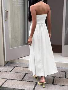 MainGRL Váy dài Bandeau trơn màu dành cho nữ, tối giản và thời trang - trắng - Xem 2