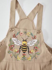 SHEIN ChillGRL Tween Girls' Bee Graphic Wide Leg Bib Jumpsuit - Khaki - View 8