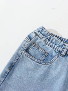 SHEIN ChillGRL Teen Girls Bow Printed Hoodie Sweatshirt & Embroidered Pocket Straight Leg Jeans 2 Pieces Outfit,Holiday,Summer,Travel - Baby Pink - View 7