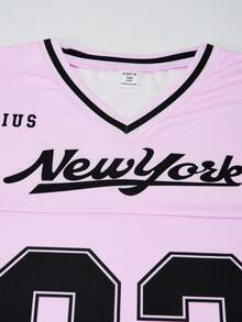 SHEIN ChillGRL Teen Girls' Digital Graphic Print V-Neck Short Sleeve Top T-Shirt And Solid Color Pocket Utility Pants 2-Piece Outfit, Spring/Summer Summer Holiday - Pink - View 8