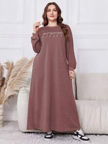 Lacomfia Váy nỉ dài in họa tiết bướm cỡ lớn, thu/đông - Hồng - Xem 1