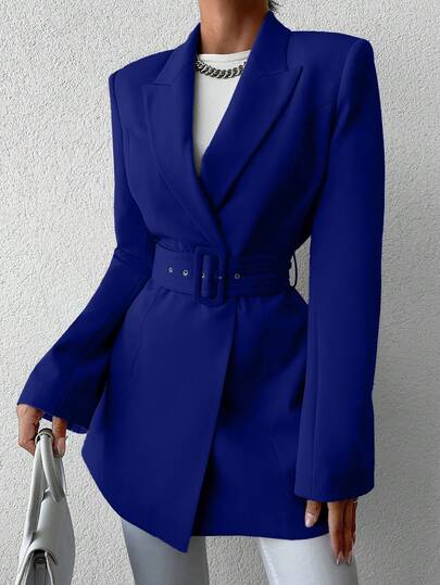 EURMUSE Women's Solid Color Long Sleeve 2-Button Lapel Casual Blazer
