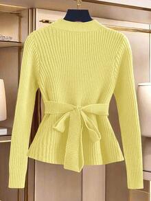 GlowEve New European & American Fashion Mixed Color Chic Versatile Knitted Sweater Top - Light Yellow - View 2