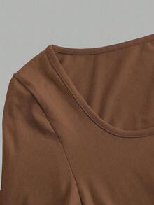 SHEIN EZwear 3pcs/Set Casual Solid Color Black, Brown, Red Long Sleeve Fitted Women T-Shirts, Suitable For Spring, Summer, Autumn, Winter Autumn And Winter,Fall Clothes For Women