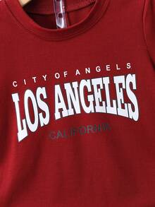 SHEIN 2pcs/Set Young Boy Letter Print Round Neck Short Sleeve T-Shirt And Shorts, Casual