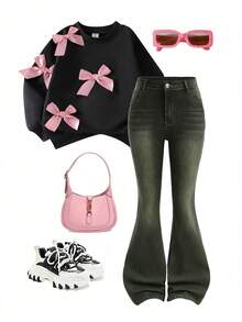 Girlism Teen Girls Fashion Casual Y2k Vintage Cool Street Returns To School College Basic Simple Military Green Stretch Tight Flared Jeans For Teen Girl Clothes Teen Girls Dailywear And Teen Girl Winter And Fall Rave Outfits Festival And Outfits Streetwear Clothes