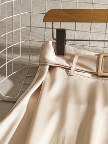 Franclia Petite Women's Elegant Satin Metallic Waist Belt A-Line Dress, High-Quality - Apricot - View 3