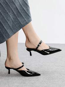 CUCCOO BIZCHIC Zapatos de tacón alto de aguja con rhinestones y lazo para mujer, elegantes, dulces, sexy y de moda gótica, de ante negro con slip-on, para vestidos formales, té de la tarde, citas, fiestas, banquetes, Halloween, Navidad, Acción de Gracias, Día de San Valentín