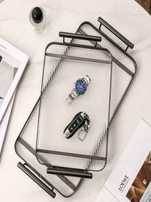 Bandeja acrílica con asas, de forma rectangular, adecuada para fiestas, cocina, mesa de café, cocina, plato de cena, comedor y bar, cubiertos. - Multicolor - Ver 2