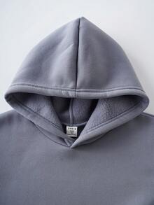 SHEIN Vacaura Sudadera Con Capucha De Color Sólido De Punto Casual Para Niña Preadolescente - Gris - Ver 4