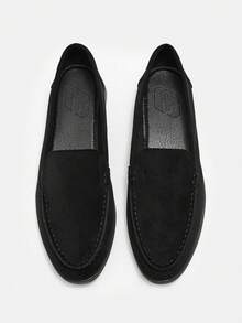 CUCCOO CURVES 加大码女式宽版舒适黑色绒面休闲乐福鞋，百搭平底一脚蹬鞋，适合通勤、户外、工作、日常穿着 - 黑色 - 查看 2