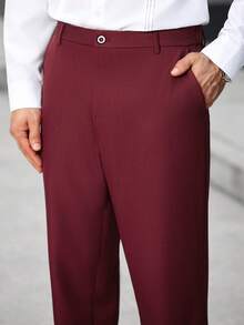 Manfinity Bizformal 商务休闲修身精致酒红色男士西装套装 - 酒紅色 - 查看 6