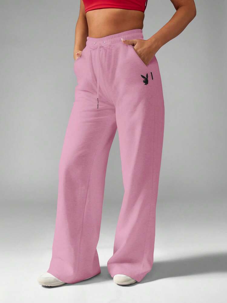 Missguided x Playboy Straight Leg Joggers With Bunny Logo Print Casual Wide Leg Sweatpants For Everyday Comfort And Style