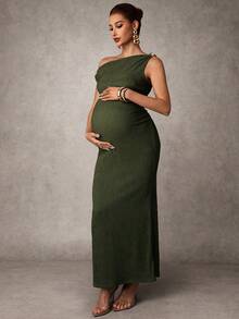 MaterniChic 孕妇休闲斜肩无袖长裙 - 軍綠色 - 查看 9