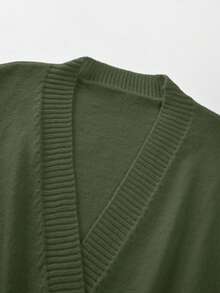 SHEIN Franclia 新款秋季V领收腰针织A字连衣裙，优雅迷人 - 軍綠色 - 查看 3