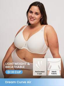 LUVLETTE Plus Dream Curve Air Full Coverage Airy Breathable Sheer Mesh Spacer Cup White Basic Breezy Comfort Minimizer Bra
