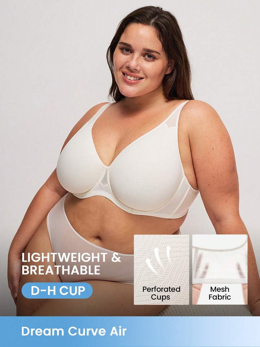 LUVLETTE Plus Dream Curve Air Full Coverage Airy Breathable Sheer Mesh Spacer Cup White Basic Breezy Comfort Minimizer Bra